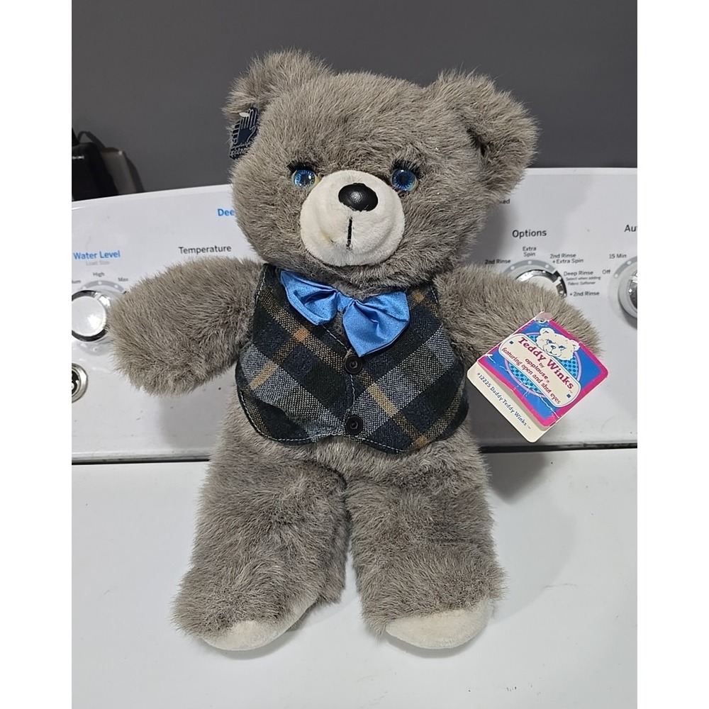 NWT Vtg 1987 Applause Daddy Teddy Winks Gray Teddy Bear Plush Stuffed Animal Toy